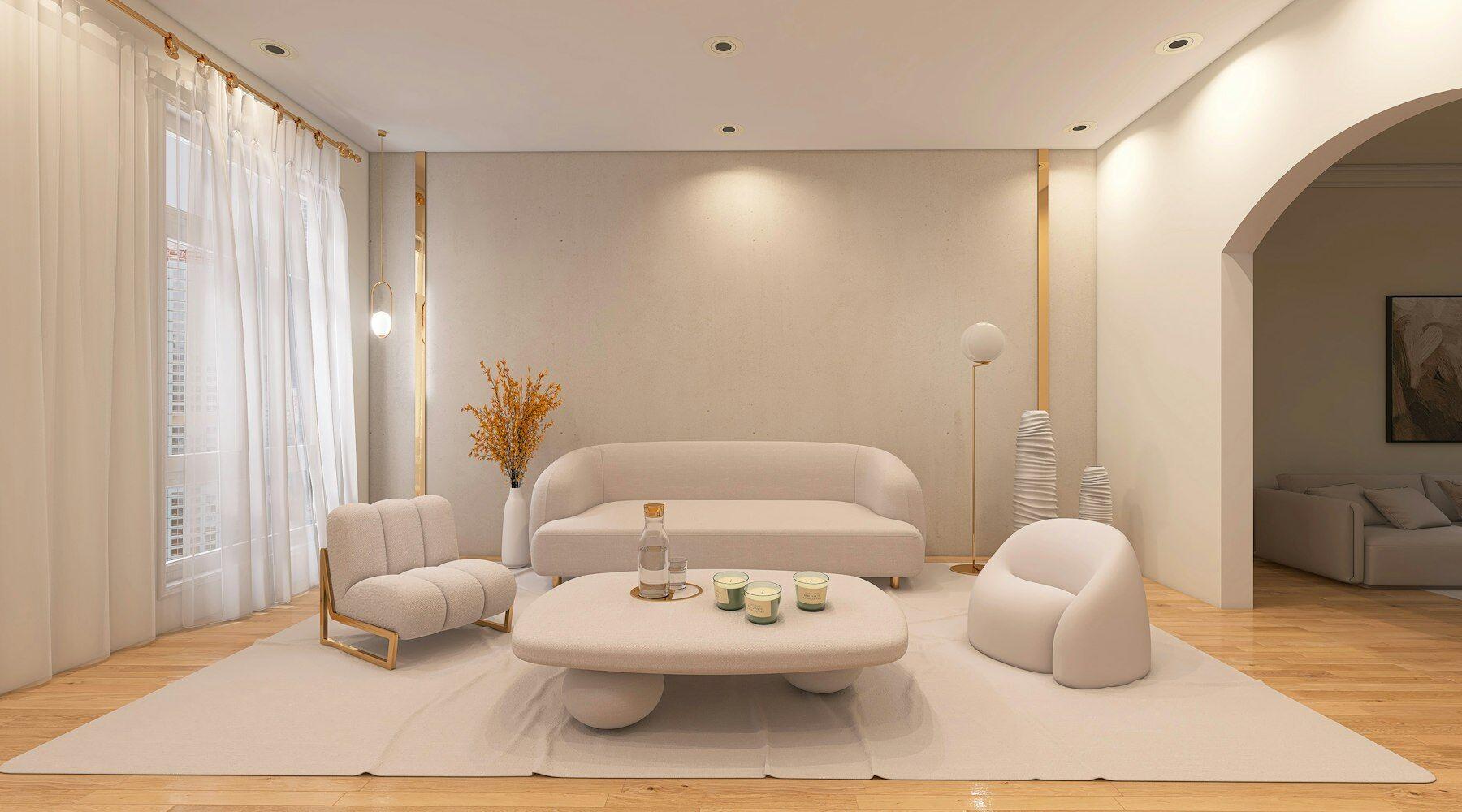 Bright living room with a white sofa designed by ARK Interiors