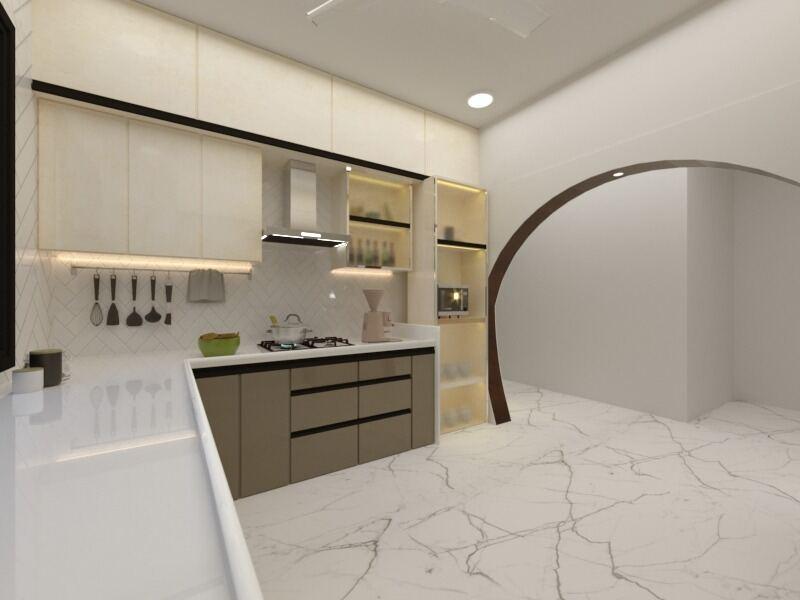 Modular kitchen with an arched passage